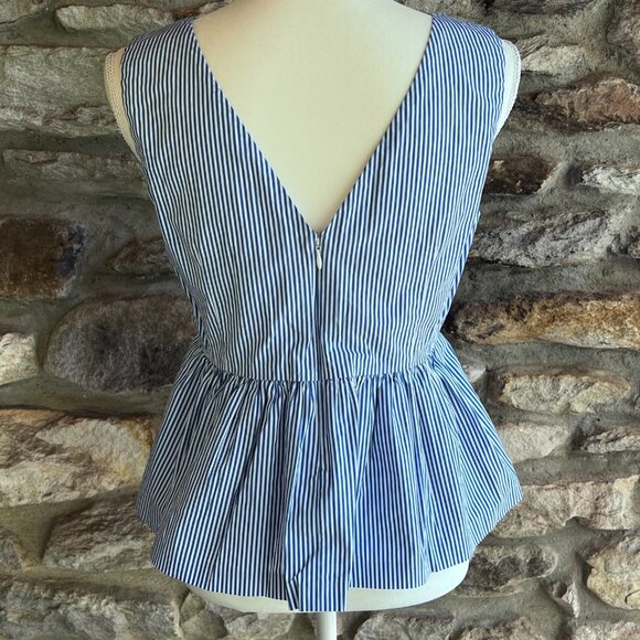 J. CREW Ruffle Sleeveless Tank Top. Blue Stripe, Ruffle Hem, Nautical Size 4 - Picture 9 of 11
